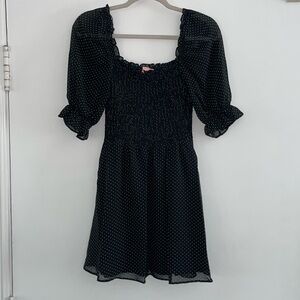 Re:Named Black and White Polka Dot Mini Dress with Sheer Short Sleeve | S